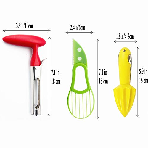 Apple Corer, Citrus Reamer, Avocado Slicer Tool, Pear Corer With Serrated Blade, Lemon Reamer/Juicer/Squeezer with Zester and Paring Knife,3-in-1 Avocado Cutter Good Fruit tool Set