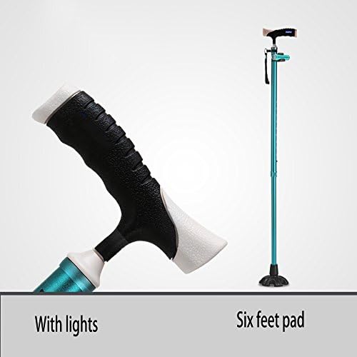 Commode Chair MEIDUO Crutch Aluminum Alloy Adjustable Height Walking Stick Travel Crutch (Color : Blue with light, Size : Six feet pad)