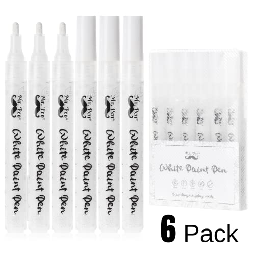 Mr. Pen White Paint Pen, 6 Pack, WaterBased, Acrylic Paint Marker
