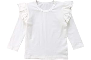 KMBANGI Kids Toddler Baby Girls Ruffle Long Sleeve T-Shirt Top Blouse Solid Cotton Basic Tees Plain Shirt