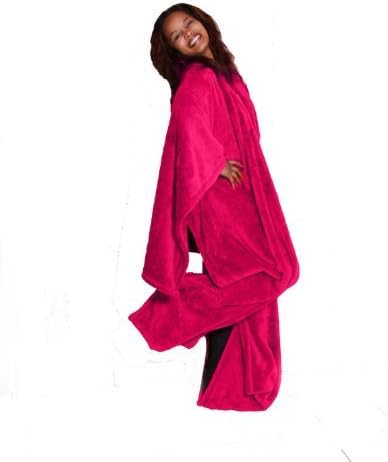 ULTRA CUDDLE - Shawl Blanket with Feet Pockets (Pink 2)