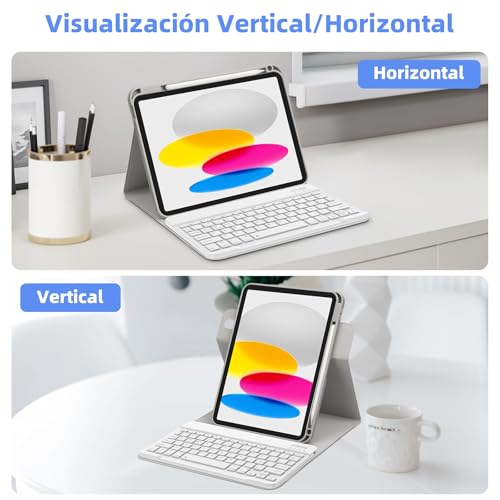 Bettdow Keyboard Case for iPad 11 Generation A16 2025/iPad 10 Generation 2022 (11/10.9 Inch), Vertical/Horizontal Use, Detachable Spanish Ñ Keyboard with Case for iPad 10/11 Gen, Grey