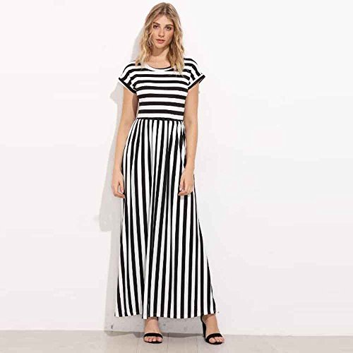 image for Emimarol Women Dress Short Sleeve Dress Striped Full Length Dress Boho
