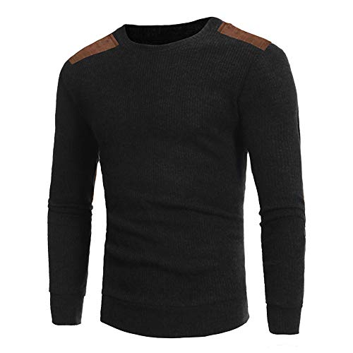 Sunhusing Men's Casual Round Neck Knit Sweater Top Fashion Autumn Patchwork Knitwear Pullover Shirt Black - Thumbnail 2