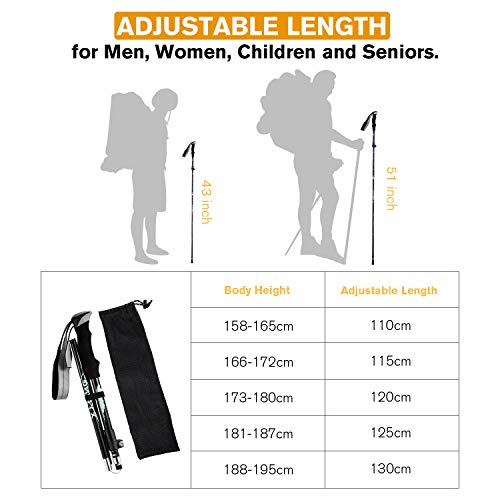 XYCING Trekking Poles Collapsible Hiking Poles, 2 Pack Adjustable Auminum Alloy Hike Walking Sticks Foldable Lightweight for Hiking Camping (Black) - Thumbnail 6