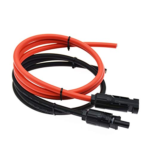 Super Cloud 1 Pair Black + Red 10AWG(6mm²) MC4 Solar Adaptor Cable Solar Panel Extension Cable Wire MC4 Connector Solar Extension Cable with MC4 Female and Male Connectors (3 FT)