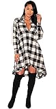 Supplim Womens Lady Long Sleeves Plaids Irregular Hem Casual Shirt Dress