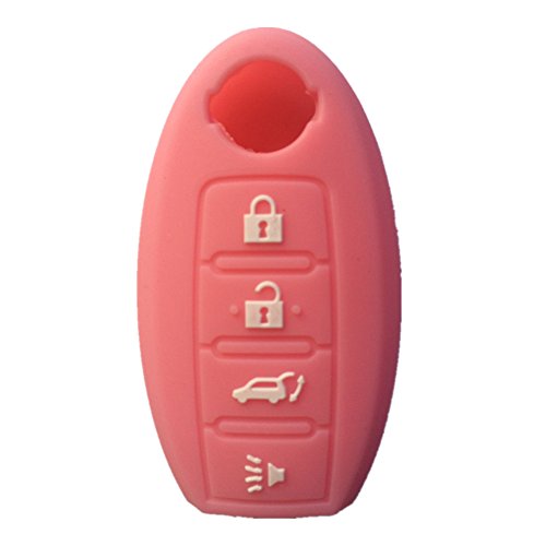 1x New Pink Silicone Replacement KEY Fob Cover Chains Bag Holder Replacement Fit Nissan Maxima Altima Gt-r Sentra Murano 4 Buttons