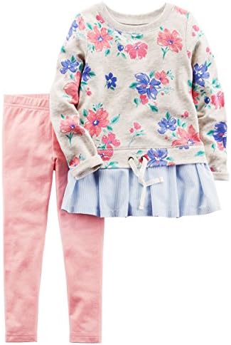 William Carter Baby Girl Clothes 2 Piece Shirt and Leggings Set Gray Floral/Pink 12M