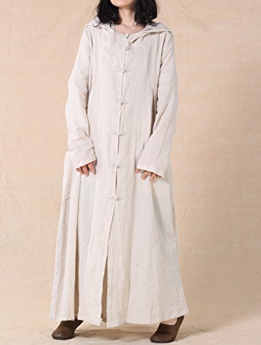 Mordenmiss Women's Long Sleeve Hooded Frog Button Coat with Two Pockets Style 1 L Apricot - Thumbnail 4