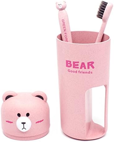 Travel Toothbrush Case Cover Cup - Toothpaste Holder Organizer With 2 Soft Charcoal Toothbrush Eco Friendly Portable Trips Travel Toothpaste Storage Box for Kids Adults (Pink)