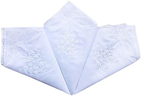 Womens White Flower Embroidered 100% Cotton Handkerchiefs Lace