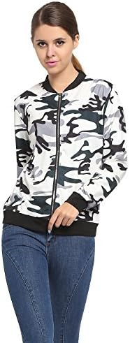 Kaoccy Women's Floral Print Classic Quilted Baseball Biker Short Jacket Camouflage M