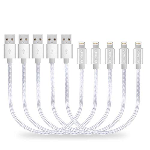 dethinton Short Charging Cables Ultra Slim Connector 5Pack 10inch Nylon Braided Charger Cable USB Cord -Silver