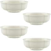 Villeroy &amp; Boch Manoir Dessert Bowl, Creamy White, Set Of 4 | Creamy white porcelain dessert bowl set, made in Germany, 12 oz, dishwasher and microwave safe, ideal for dinner parties