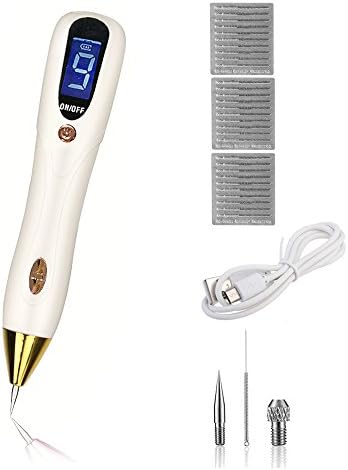 Mole Removal Pen–Skin Tag Remover Kit with 9 Adjustable Modes&amp;LED Light, LCD Display Spot Eraser Pro for Tattoo Nevus Freckles Birth Mark with USB Charging&amp;Replaceable Needles by Wishesport