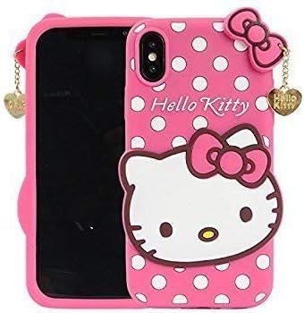 YES2GOOD Cute 3D Soft Silicone Printed Smiley Hello Kitty with Pendant Back Case Cover for i-Phone XS MAX