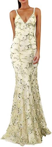 Cocktail Prom Gown Dress Womens Strappy Bandage Sleeveless Deep V Neck Lace Sequined Plunging Evening Party Maxi Dress