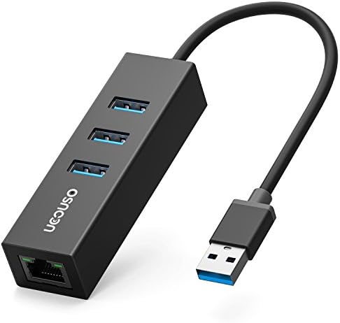 USB 3.0 To Ethernet Adapter with 3 USB 3.0 RJ45 10/100/1000Mbps Gigabit Network Hub for Macbook2016 Macbook Pro13 Lenovo Yoga900-13ISK ASUS ZenBook3U(ASUS UX390UAK) and More by UCOUSO(Black)