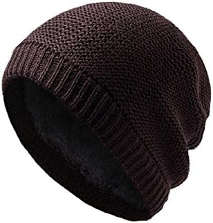 Fleece Lined Beanie Hat Men’s Winter Solid Color Warm Knit Ski Skull Cap Coffee