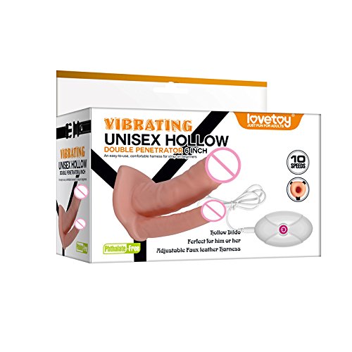 ZHS lovetoy lesbian Strap-on Harness double vibration dildo Unisex Hollow Double Penetrator 6inch sex toys for woman for couples