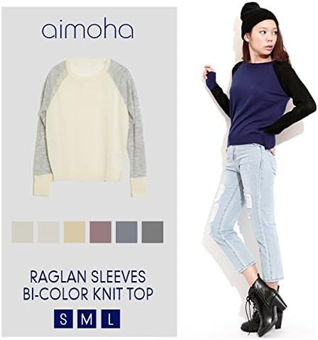 Amazon バイカラーニットトップ トップス ニット セーター ニットトップ ニットトップス 長袖 ミドルーゲージ ラグラン バイカラー ロングスリーブ レディース レディス L ネイビー セーター 通販