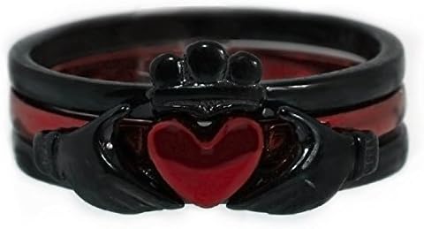 PanvisionaryCladdagh Ring Thin Red Line Stainless Steel Black and Red 3 Piece Set