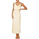 Summer Satin Cowl Neck Midi Dress for Women 2026 Elegant Formal Silk Spaghetti Strap Backless Wedding Guest Dresses