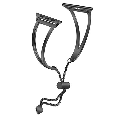 hooroor Bracelet Compatible for Apple Watch Band 42mm 44mm, Feminine Bangle Cuff with Clover Pendant for iWatch Bands Series 4 3 2 1 Stainless Steel Metal Wristband Strap (Black-42mm 44mm) - Thumbnail 2