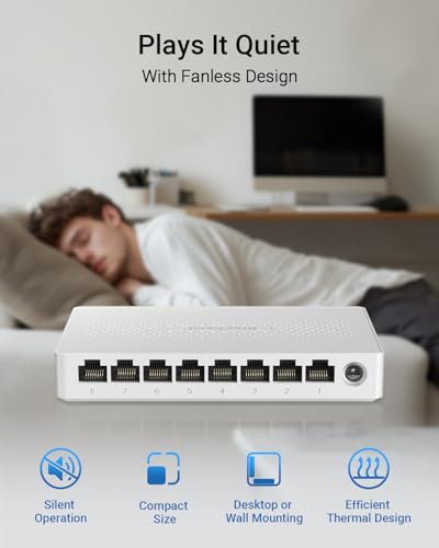 BrosTrend 2.5Gb Switch, 8 Port Network Switch 2.5 Gigabit, Unmanaged Ethernet Switch for Game Console, NAS, PC, Computer Networking Switch Plug & Play Fanless, Desktop Wall Mount, Lifetime Protection
