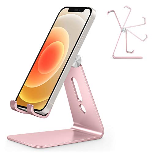 soporte ajustable para teléfono celular, base de soporte para teléfono de escritorio de aluminio omoton c2 compatible con iphone 11 pro max xs xr 8 plus 7 6, samsung galaxy, google pixel, teléfonos android, oro rosa