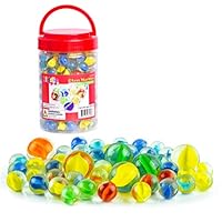 Kiddie Play 200 Glass Marbles for Kids Bulk Including 6 Shooters in Reusable Storage Box