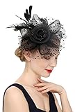 Flower Cocktail Tea Party Headwear Feather Fascinators Top Hat for Girls and Women (BLACK)