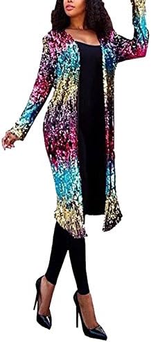 Women Sequin Jacket Open Front Long Sleeve Gradient Sparkly Blazer Coat