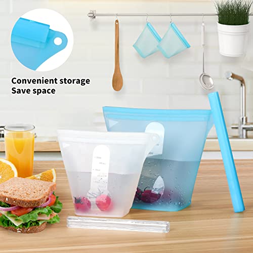 Reusable Silicone Food Storage Bags,Stand Up Leakproof Zip Containers
