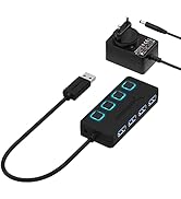 Sabrent HUB USB 4 ports avec LED et boutons d’alimentation individuels, adaptateur secteur 5V/2.5...