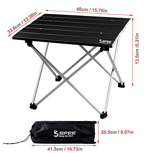 Sfee Folding Camping Table - Portable Ultralight Aluminum Camp Table Lightweight Compact Roll Up Picnic Table for Picnic Outdoor Hiking BBQ Camping Kitchen Fishing Beach with Carry Bag (Silver)