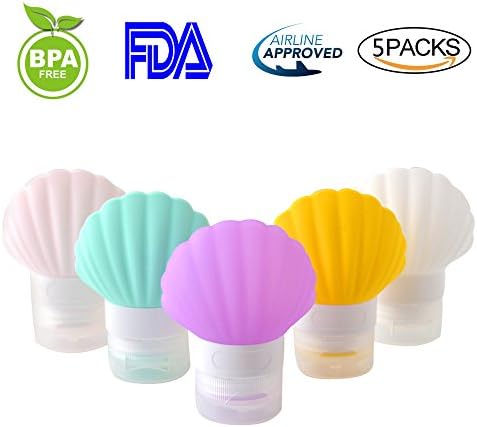 Travel Bottles Silicone Toiletries Set - MONICAR TSA Approved Cute Shell With Labels Refillable Leak Proof Liquids Shampoo Kit (5 Packs Shell (40 ml/1.41 oz))