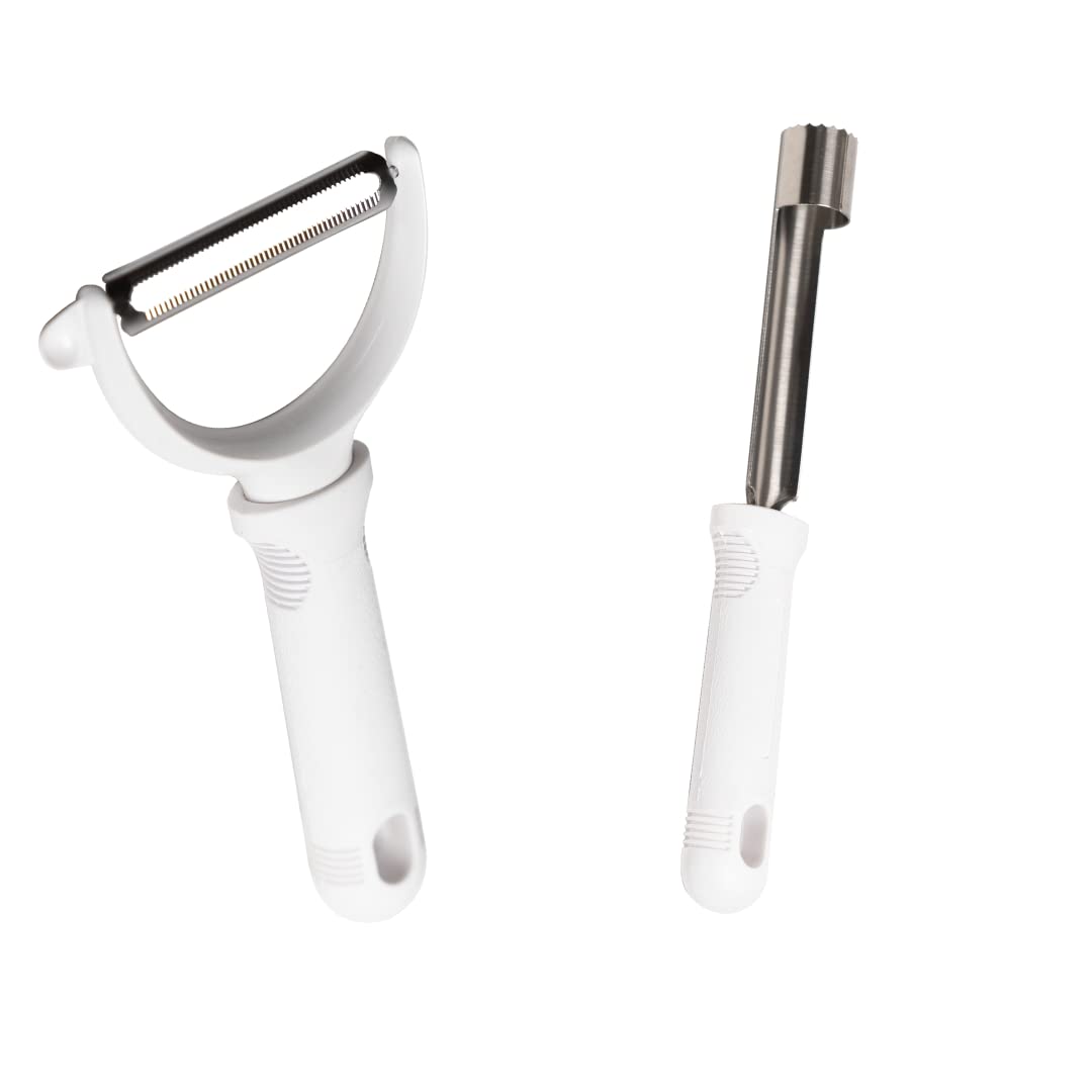 SIF UNIS 903 Le Meilleur Pâtissier X France-Razor Peeler 75 mm and Apple Corer 100 mm-Kitchen Baking Tools Cake Accessory Professional Design, Stainless Steel, White