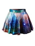 Pink Queen Women Girls Digital Print Stretchy Flared Pleated Casual Mini Skirt (Free Size, Green Cosmos)