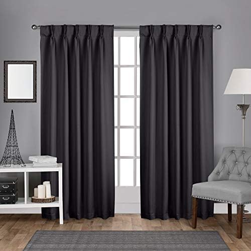 Exclusive Home Curtains Sateen Twill Woven Blackout Pinch Pleat Curtain Panel Pair 96" Length Charcoal 2 Piece