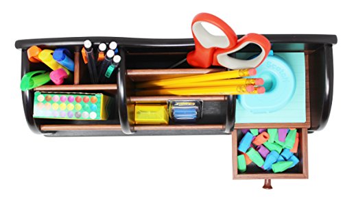 Cherry Brown Wooden Office Desk Organizer With Multiple Shelves/Racks and 1 Drawer for Office Supplies and Desk Accessories - Can be Used on Desktop|Table|Counter in Kitchen or At Work - Thumbnail 6