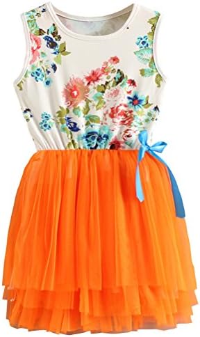 Niyage Little Girls Sleeveless Floral Princess Dress Tulle Tutu Sundress