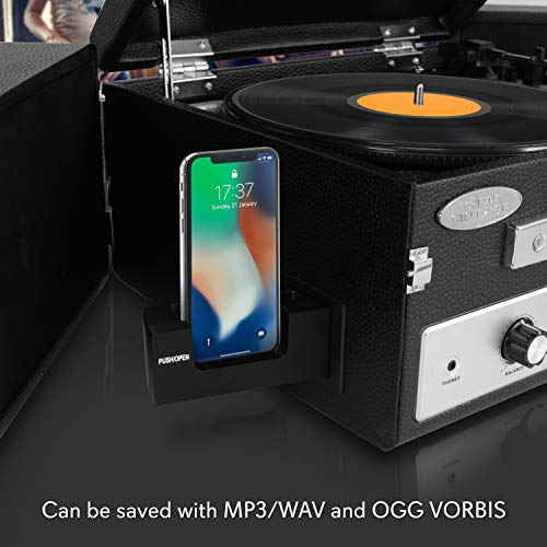 Updated Version Pyle Portable Bluetooth Suitcase Record Player w/ Dual FoldOut Speaker System