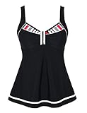 Hilor Women's Tummy Swim Top Flowy Swimsuit Top Retro Tankini Swimdress