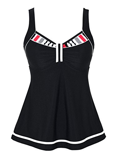 Hilor Women's Tummy Swim Top Flowy Swimsuit Top Retro Tankini Swimdress