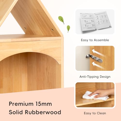 OOOK Children's Book Shelf, Rubberized Wood, 4 Tier Toy Storage, Corner Shelf Suitable for Children's Room, Playroom, Baby Room