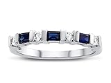 Finejewelers 3x2mm Created Sapphire and Created White Sapphire Band Ring Sterling Silver Size 6