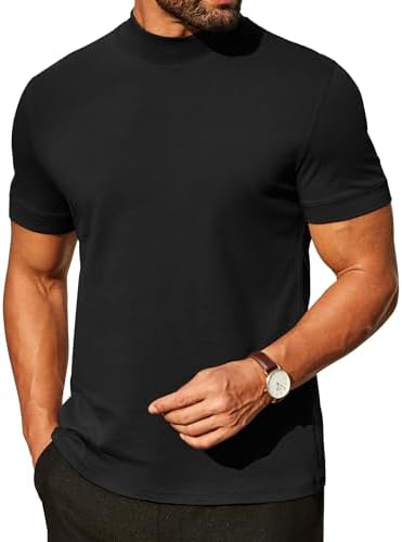 Akwa Men's Mock Turtleneck T-Shirt Lightweight Moisture Wicking