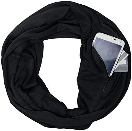 Womens Infinity Scarf Wrap Scarf with White Zipper Pocket, Infinity Scarves